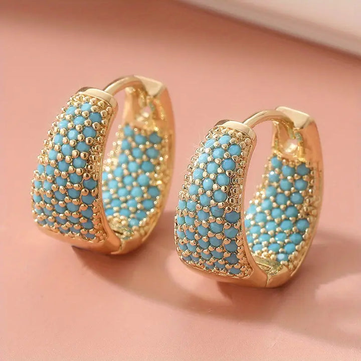 Argolas com Contas Turquesa em Tom Dourado | Ouro