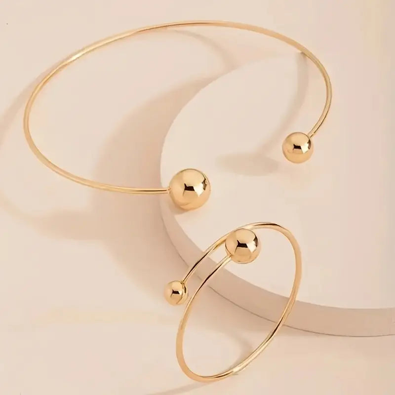 Conjunto Minimalista de Colar e Pulseira Aberta Glow | Ouro
