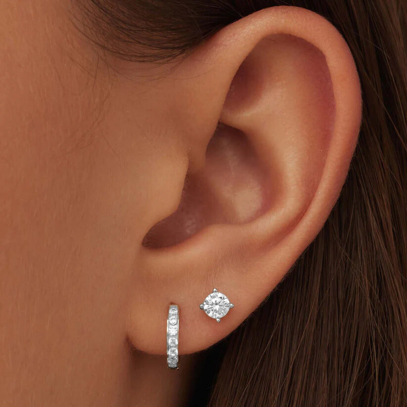 Conjunto de Brincos Dara Brillane com Pedras | Ouro Branco