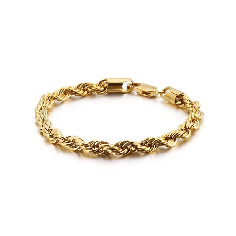Pulseira com Corrente Corda, Banhada a Ouro 14K