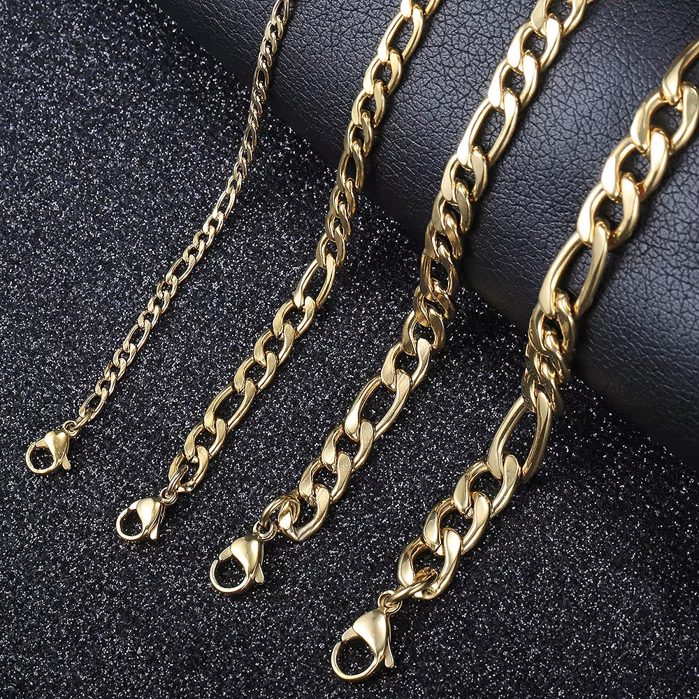 Pulseira com Corrente Figaro, Banhada a Ouro 14K