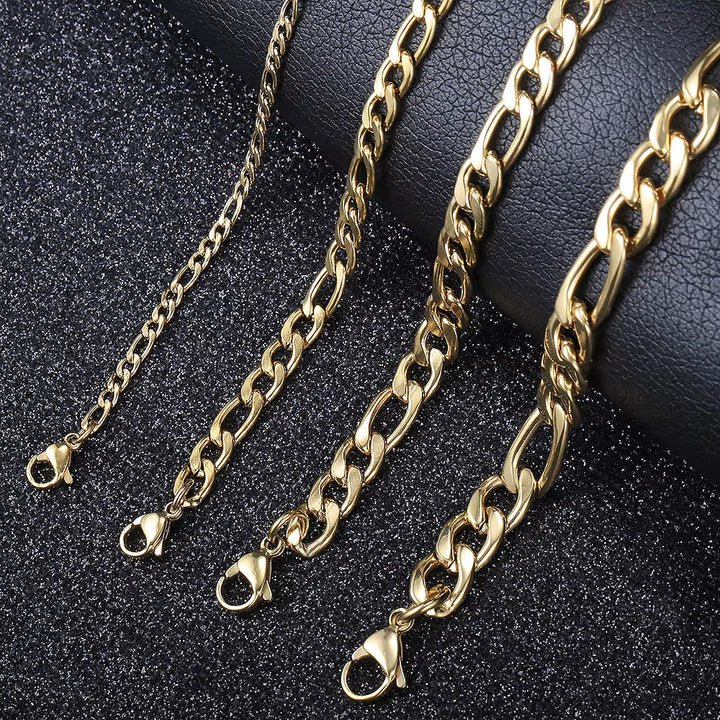 Pulseira com Corrente Figaro, Banhada a Ouro 14K