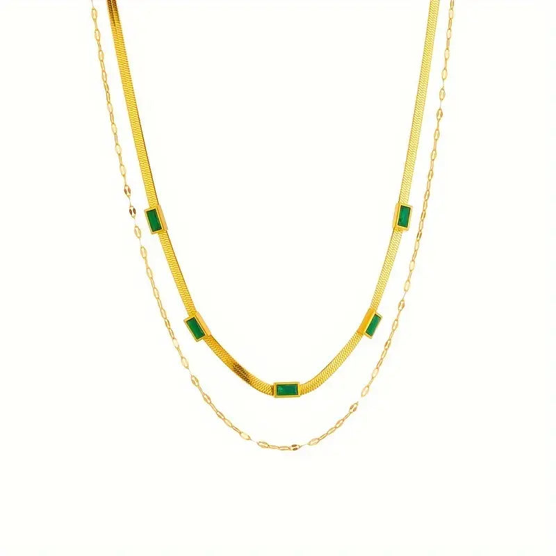 Colar Retro de Duas Camadas Sorella com Pedra Preciosa | Ouro