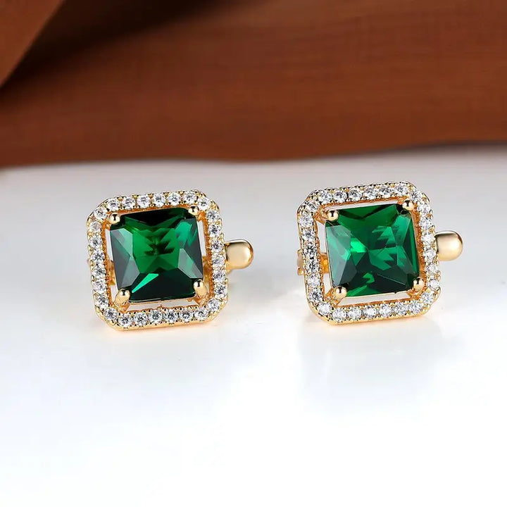 Brincos Dourados com Zircónias Verdes Quadradas