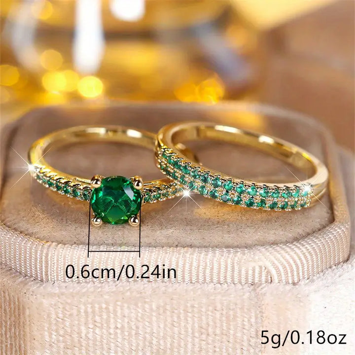 Conjunto de Dois Anéis Serena com Esmeralda | Ouro