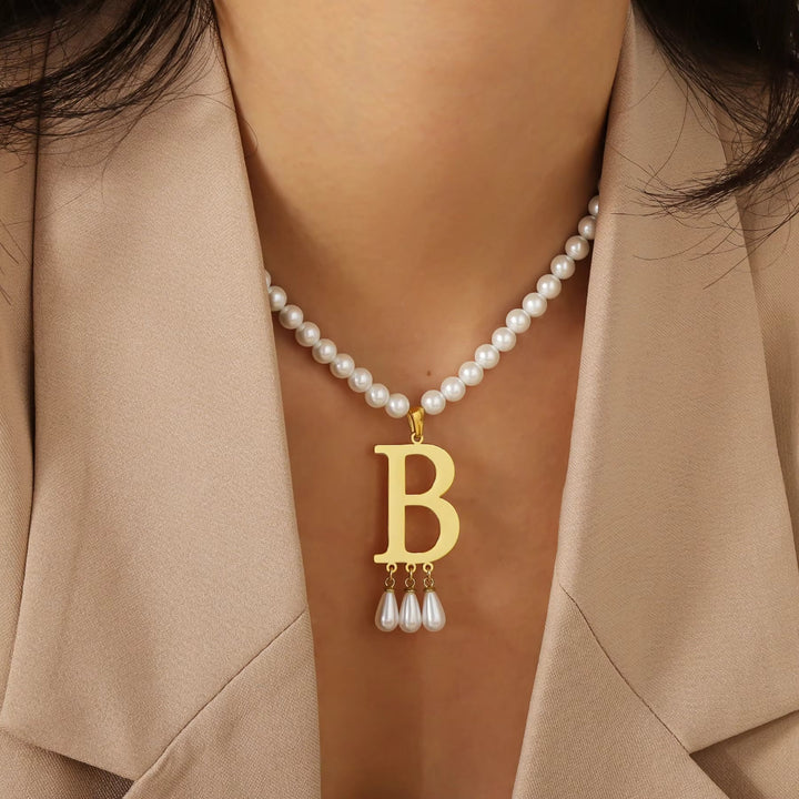 Colar de Pérolas de Luxo com Inicial A–Z