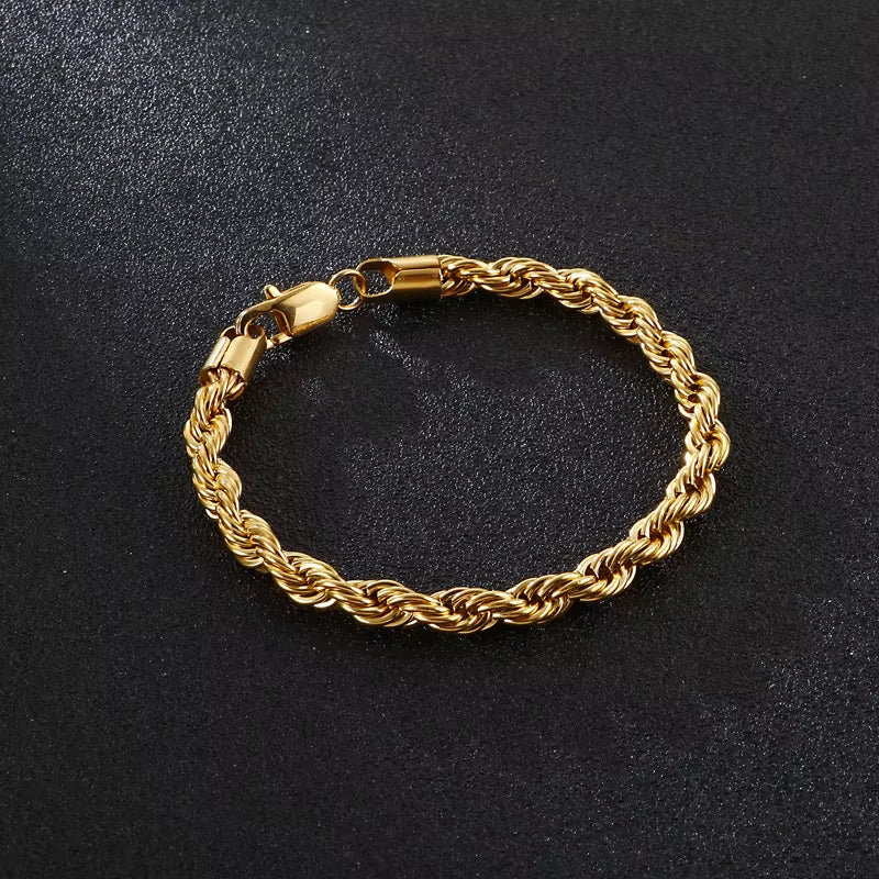 Pulseira com Corrente Corda, Banhada a Ouro 14K