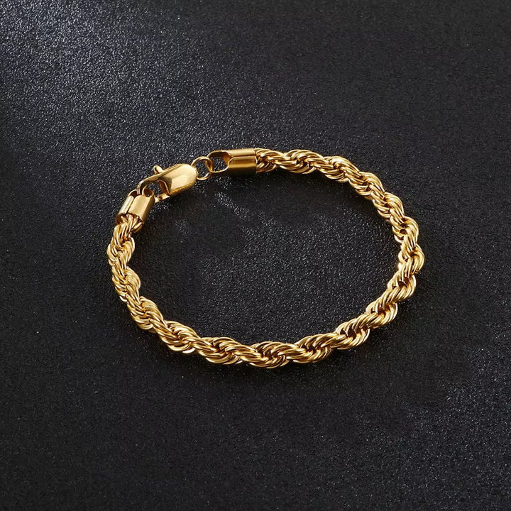 Pulseira com Corrente Corda, Banhada a Ouro 14K