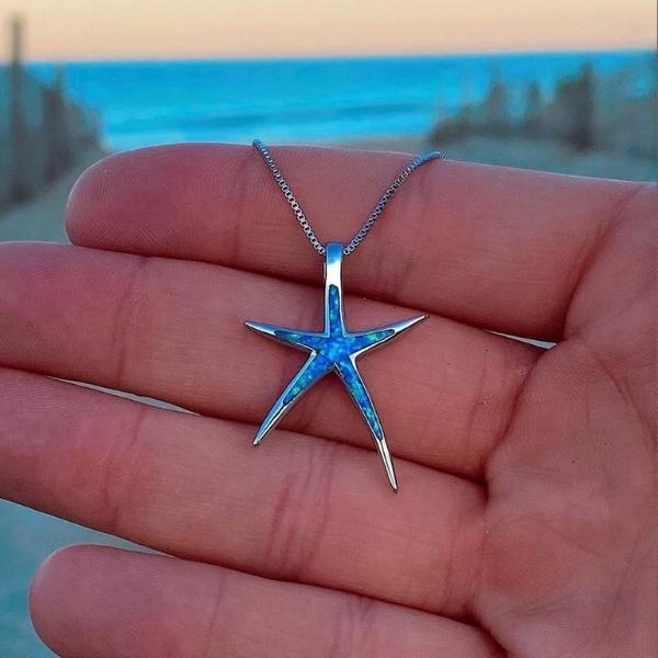 Colar com Estrela-do-Mar em Opala Azul e Prata