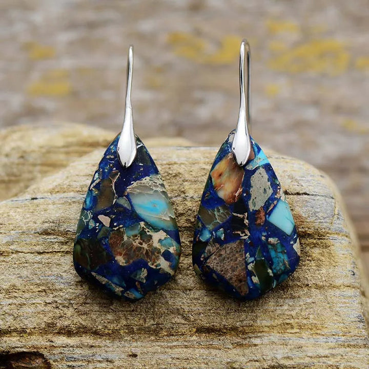 Brincos Pendentes com Jaspe Abstrato