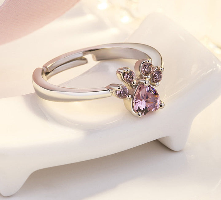Conjunto de Joias com Pata em Ouro Rosa – 4 Peças com Coração de Zircónia (Anel, Colar, Brincos, Pulseira)