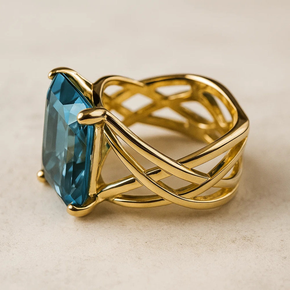 Anel Vintage em Ouro Rosa com Zircónias Azuis