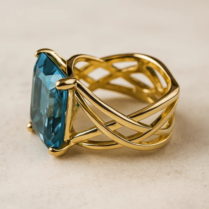 Anel Vintage em Ouro Rosa com Zircónias Azuis