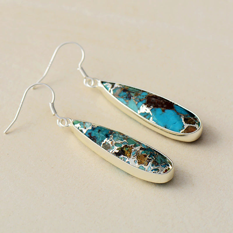 Brincos Elegantes em Forma de Gota com Jaspe Turquesa