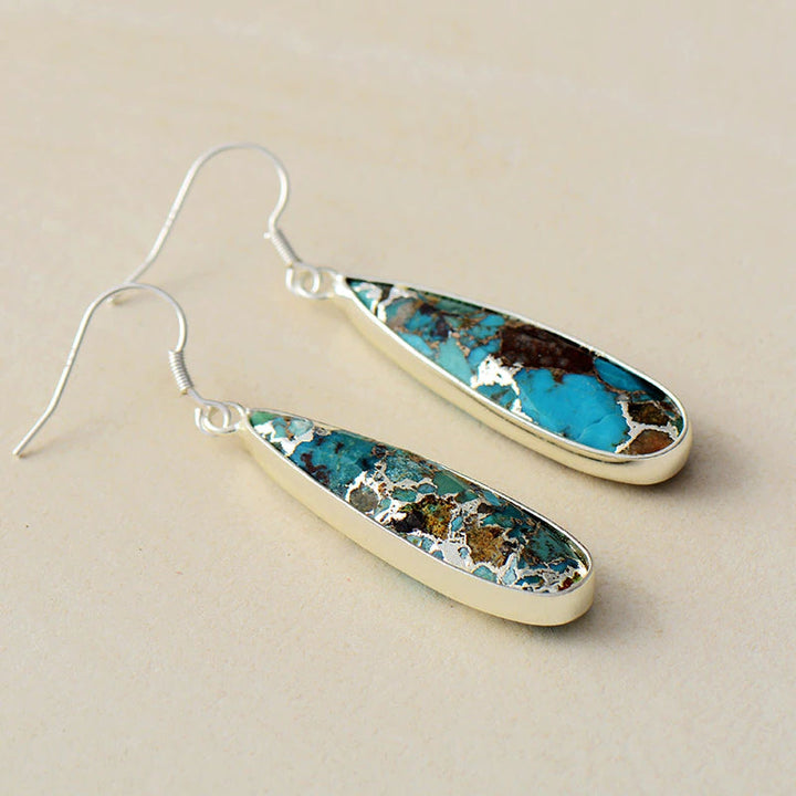 Brincos Elegantes em Forma de Gota com Jaspe Turquesa
