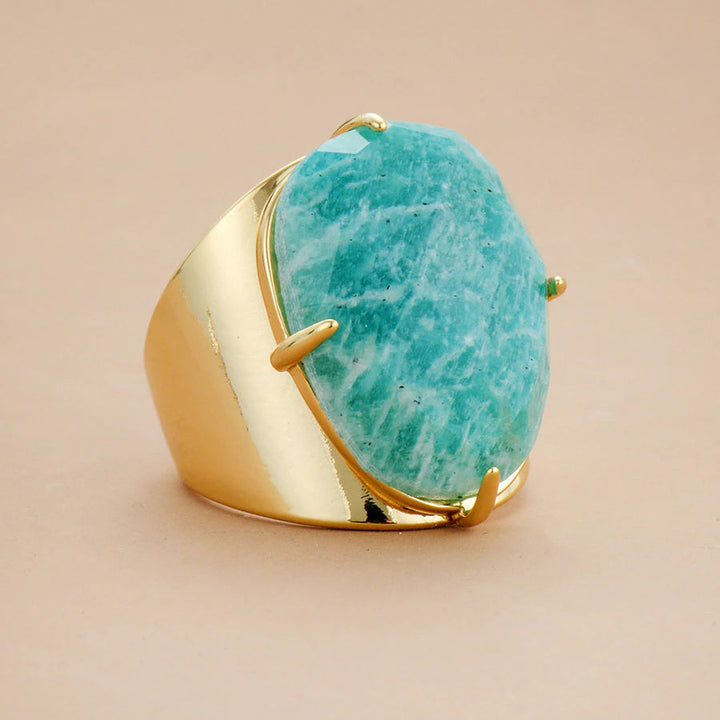 Anel Azul Sofisticado Deusa com Amazonite