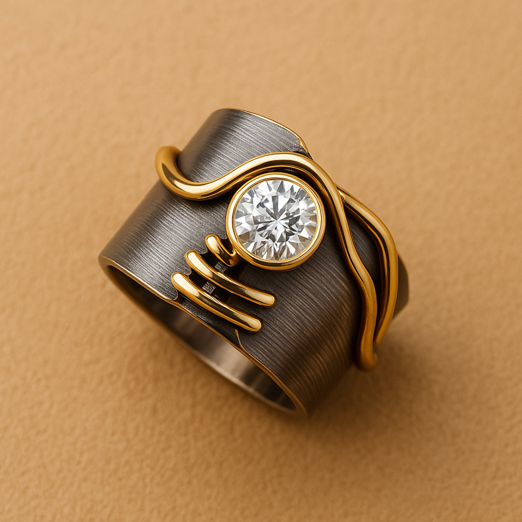 Anel Vintage Prateado Escuro com Zircónias