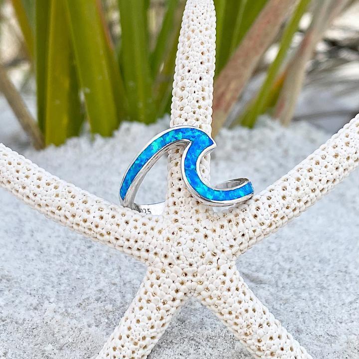 Anel Prateado com Onda de Opala Azul