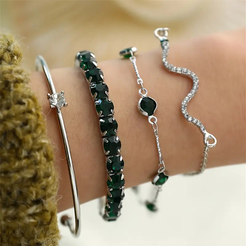 Conjunto de Pulseiras com Pedras Preciosas Verdes