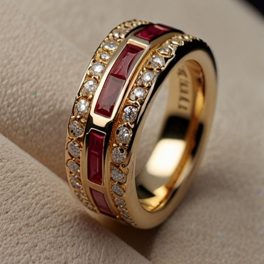 Anel Vintage Dourado com Rubi Engastado