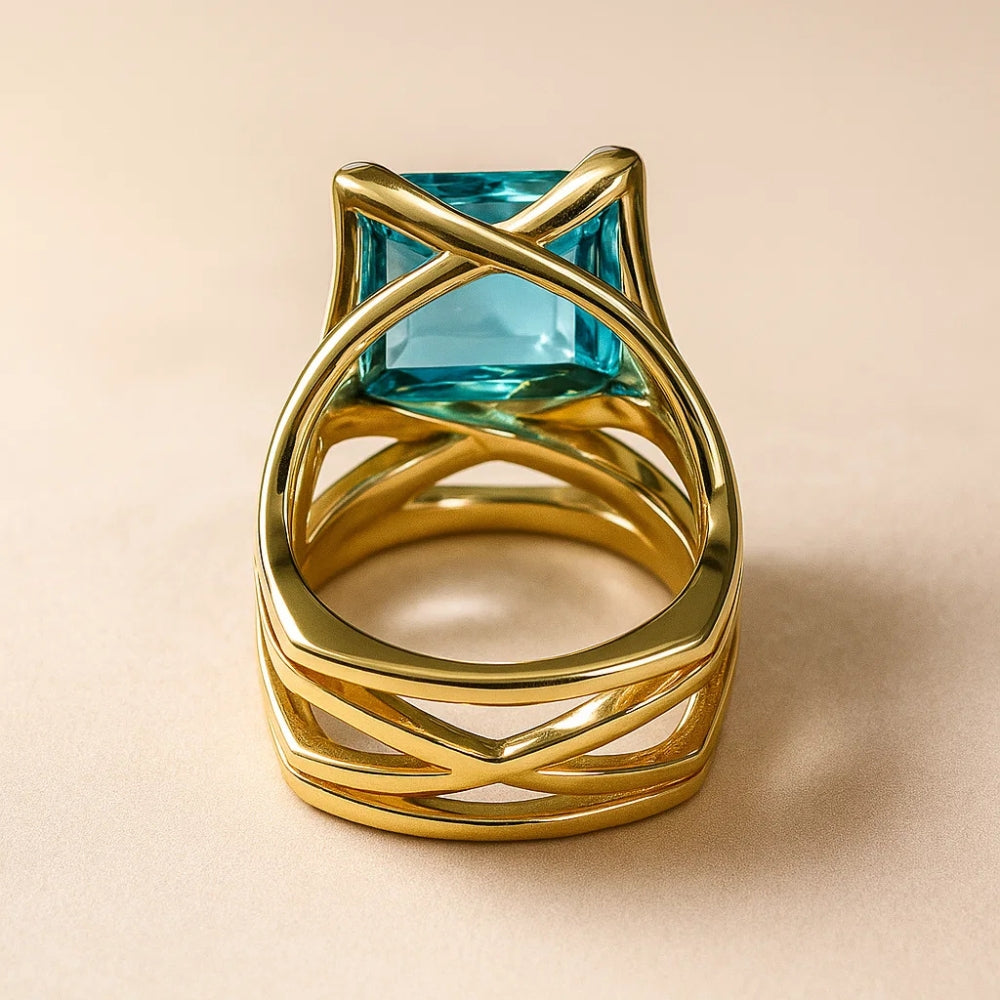 Anel Vintage em Ouro Rosa com Zircónias Azuis