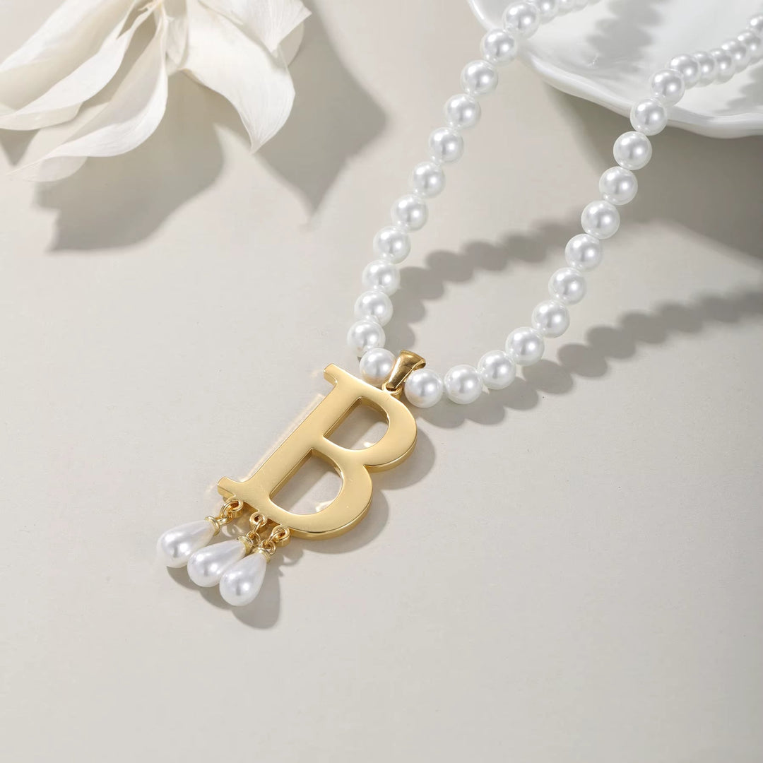 Colar de Pérolas de Luxo com Inicial A–Z