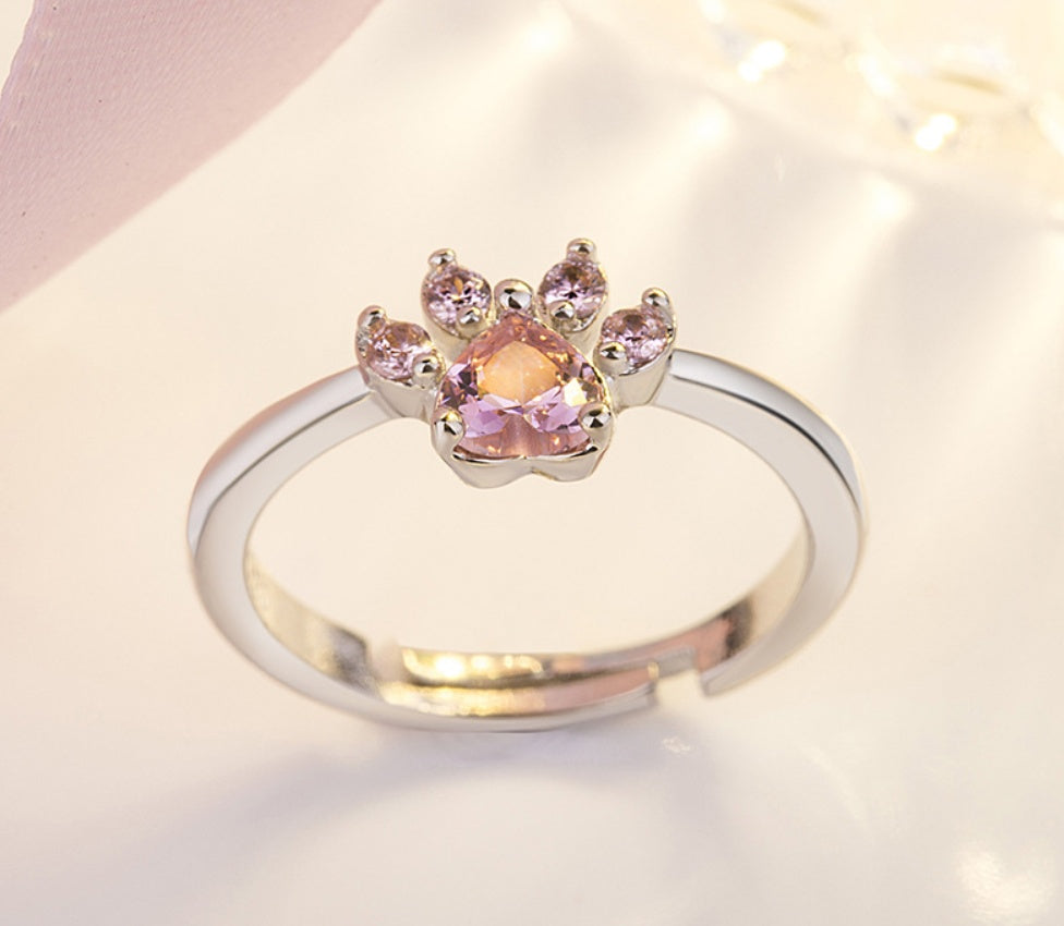 Conjunto de Joias com Pata em Ouro Rosa – 4 Peças com Coração de Zircónia (Anel, Colar, Brincos, Pulseira)