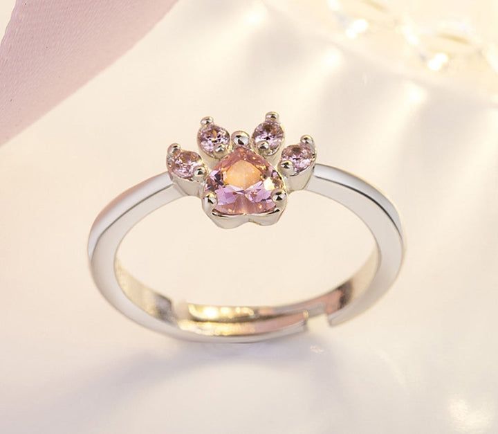 Conjunto de Joias com Pata em Ouro Rosa – 4 Peças com Coração de Zircónia (Anel, Colar, Brincos, Pulseira)
