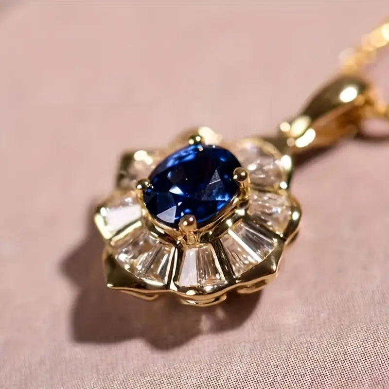 Colar Dourado com Pedra de Safira