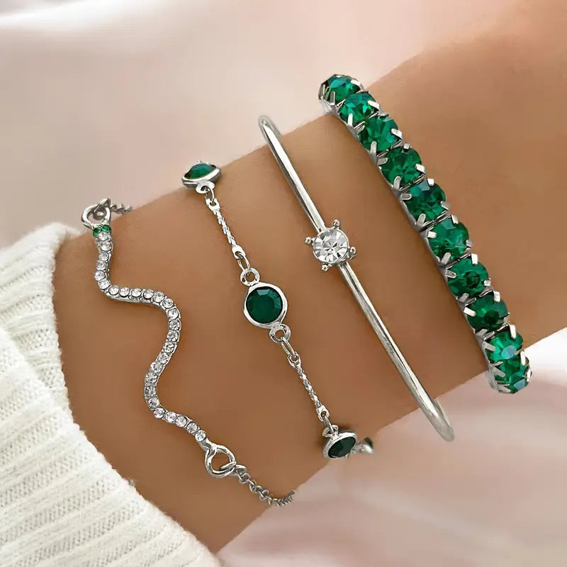 Conjunto de Pulseiras com Pedras Preciosas Verdes