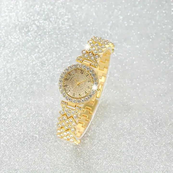 Conjunto Dourado de Relógio e Pulseira Luxe Radiance | Ouro