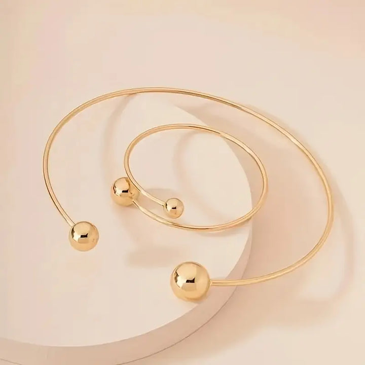Conjunto Minimalista de Colar e Pulseira Aberta Glow | Ouro