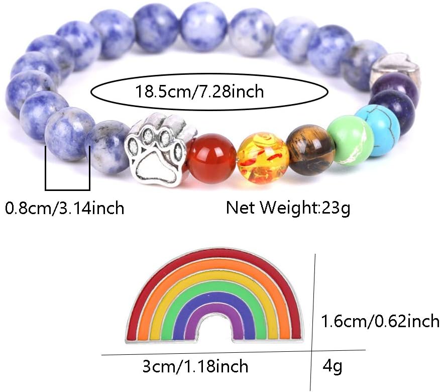 Pulseira em Memória Ponte Arco-Íris – Presente com 7 Contas de Chakras em Memória de um Animal