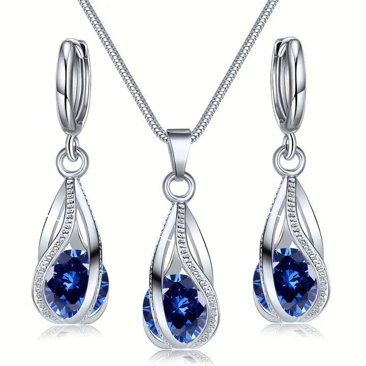 Conjunto Prateado com Pedras de Safira