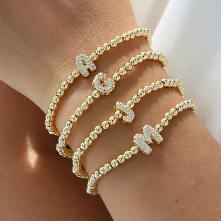 Pulseira de Contas com Inicial Bubble A–Z