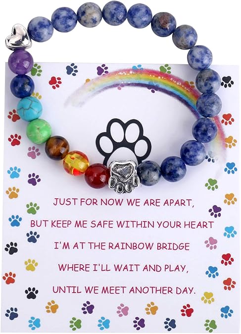 Pulseira em Memória Ponte Arco-Íris – Presente com 7 Contas de Chakras em Memória de um Animal
