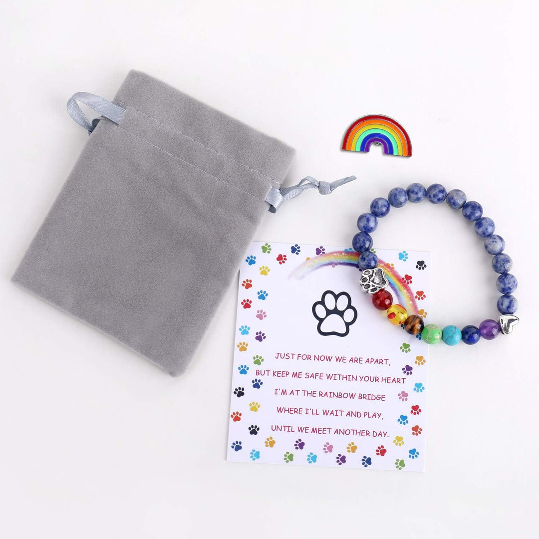 Pulseira em Memória Ponte Arco-Íris – Presente com 7 Contas de Chakras em Memória de um Animal