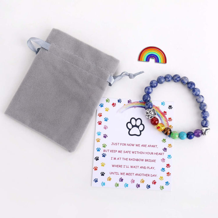 Pulseira em Memória Ponte Arco-Íris – Presente com 7 Contas de Chakras em Memória de um Animal