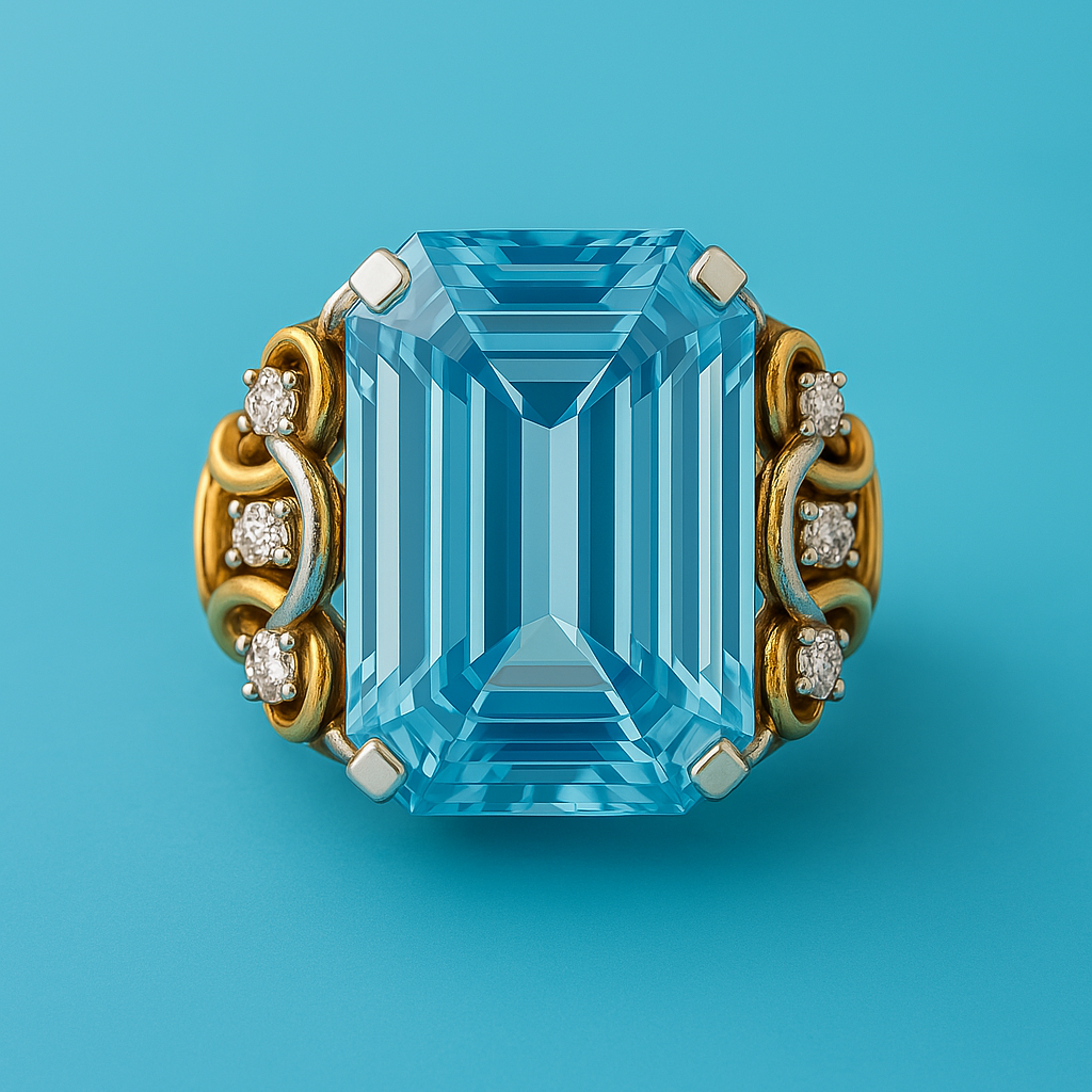 Anel Vintage Dourado em Camadas com Zircónias Azuis