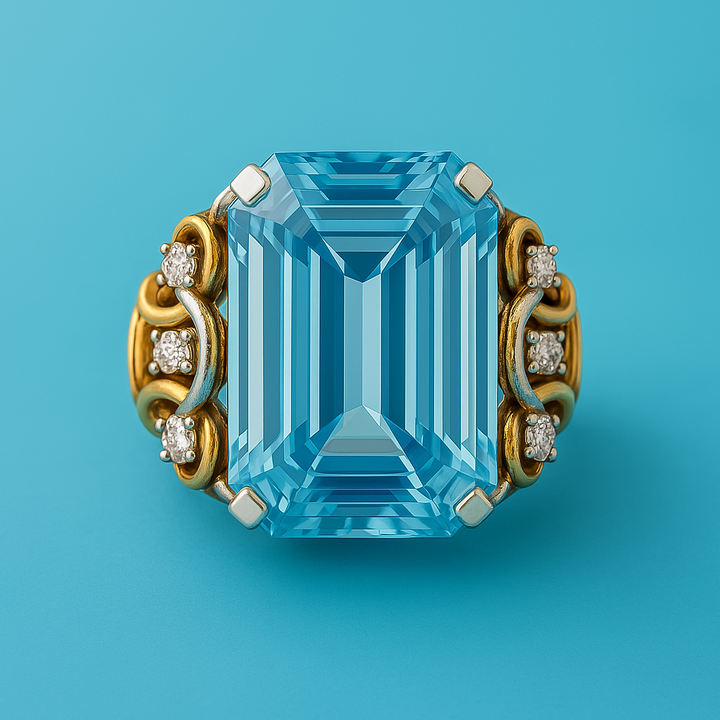 Anel Vintage Dourado em Camadas com Zircónias Azuis