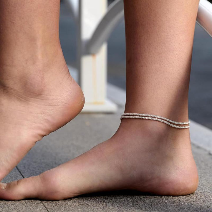 Pulseira de Tornozelo Delicada em Camadas, Resistente à Água
