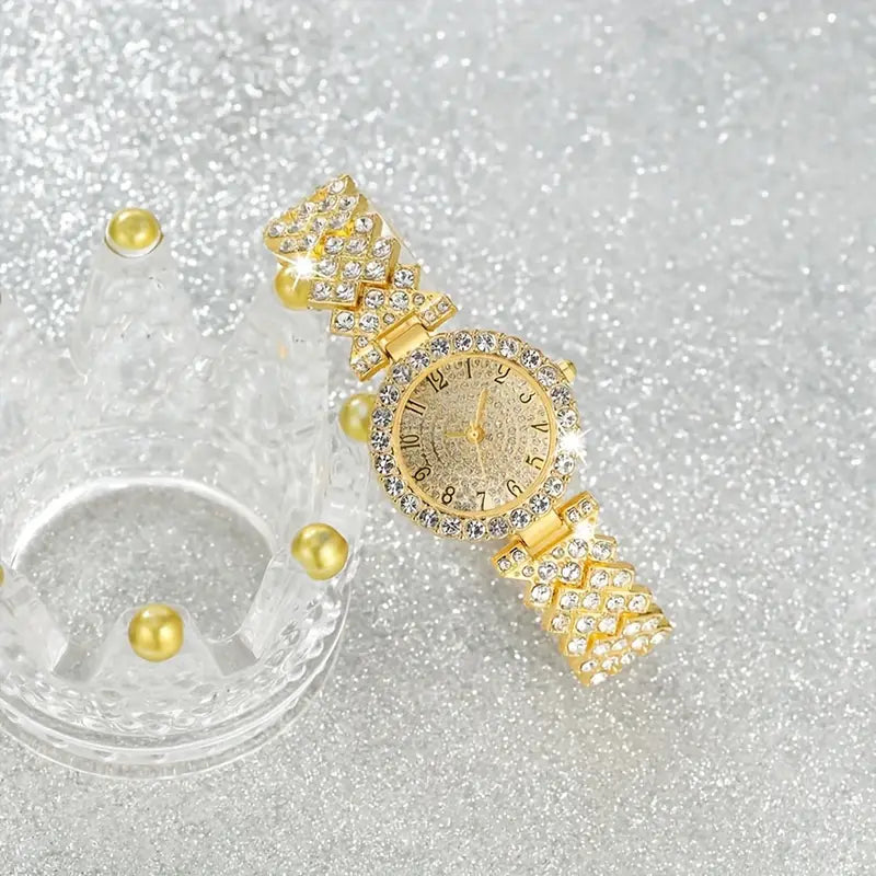 Conjunto Dourado de Relógio e Pulseira Luxe Radiance | Ouro