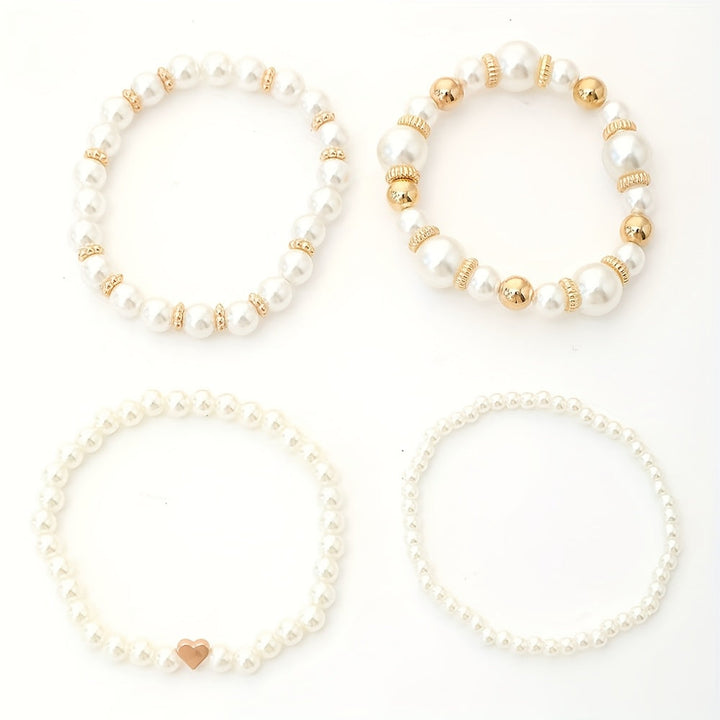 Conjunto Elegante de Pulseiras de Pérolas com Coração