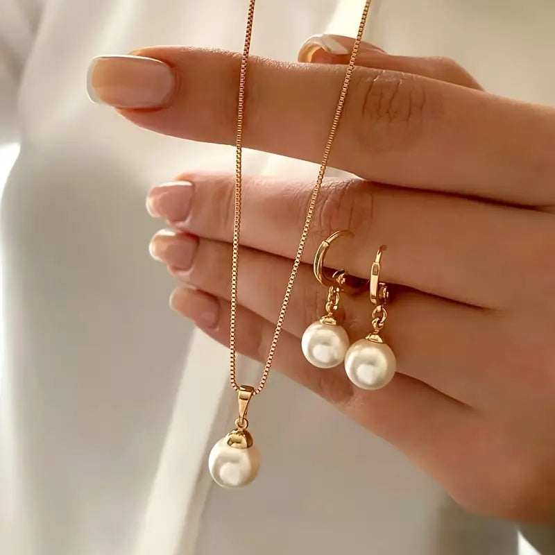 Conjunto de Joias de Pérolas Golden Grace