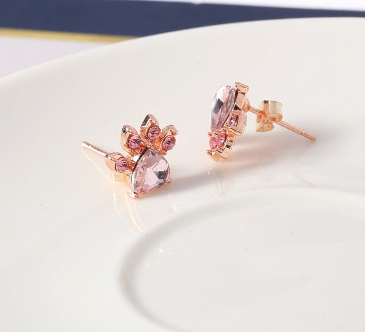 Conjunto de Joias com Pata em Ouro Rosa – 4 Peças com Coração de Zircónia (Anel, Colar, Brincos, Pulseira)