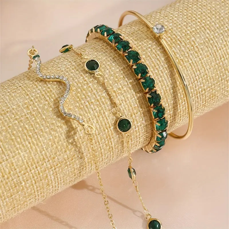 Conjunto de Pulseiras com Pedras Preciosas Verdes
