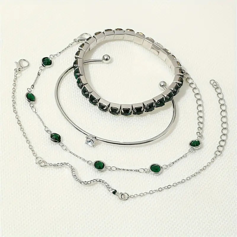 Conjunto de Pulseiras com Pedras Preciosas Verdes