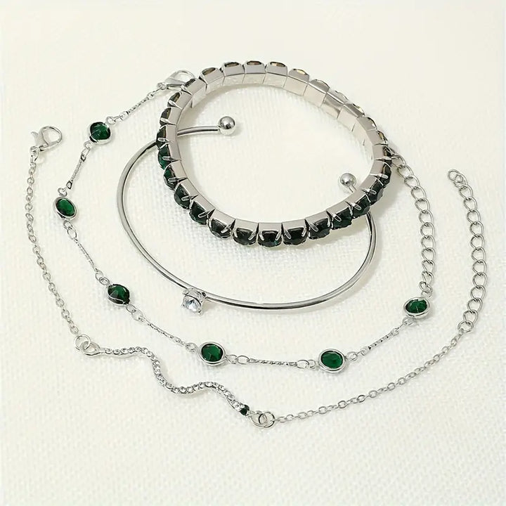 Conjunto de Pulseiras com Pedras Preciosas Verdes