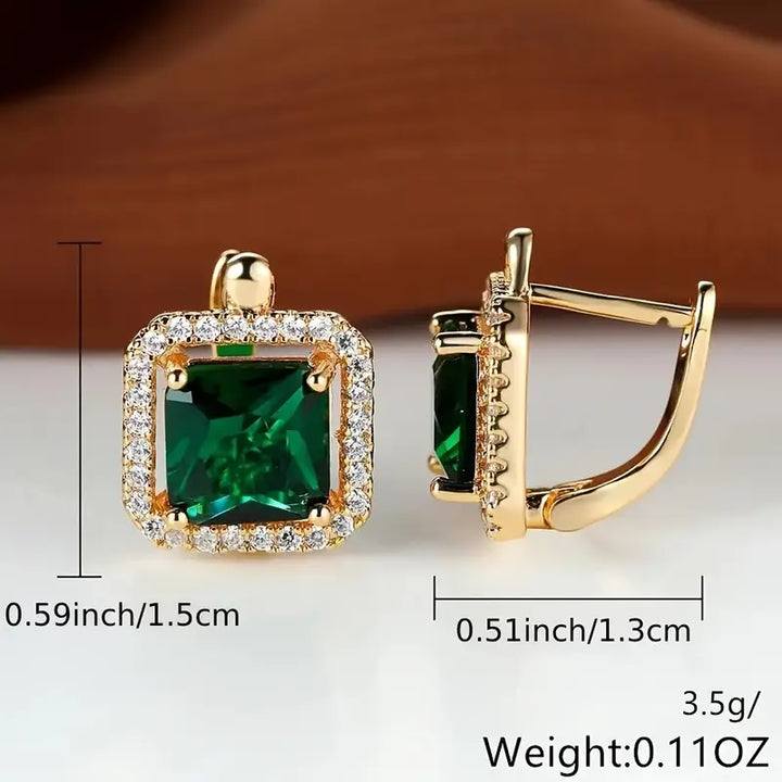 Brincos Dourados com Zircónias Verdes Quadradas