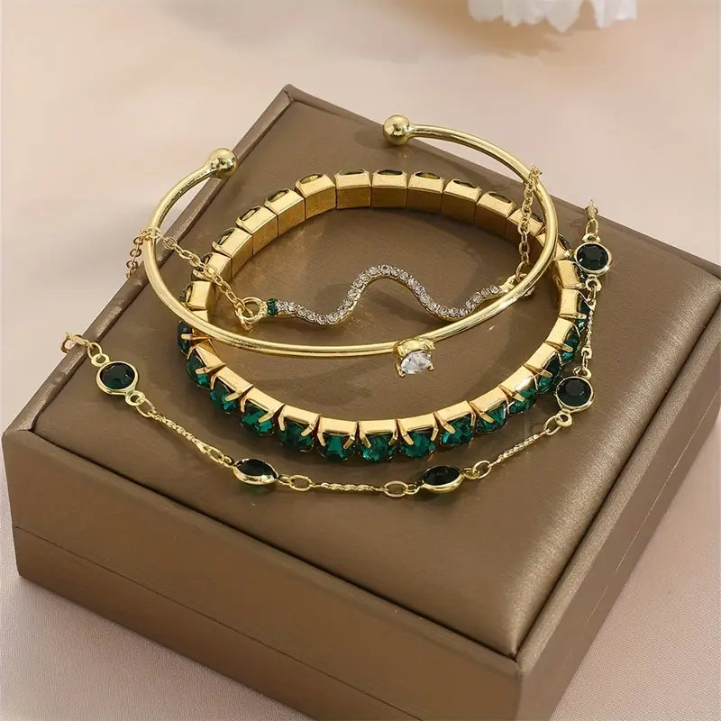 Conjunto de Pulseiras com Pedras Preciosas Verdes
